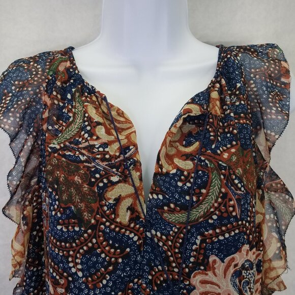 Madewell Lily Dress Womens XS Sea Floral Dark Botanical Print Navy Ruffles Lined - Picture 3 of 15